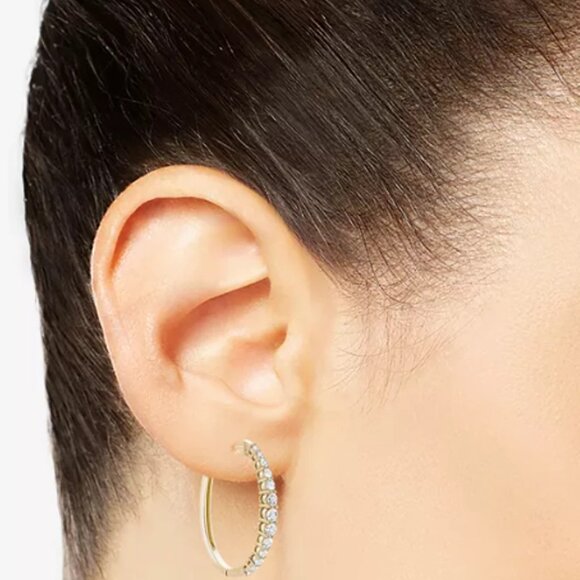 NWT 1 CTW Gold Diamond Hoop Earrings Originally $2,400 - Picture 1 of 3